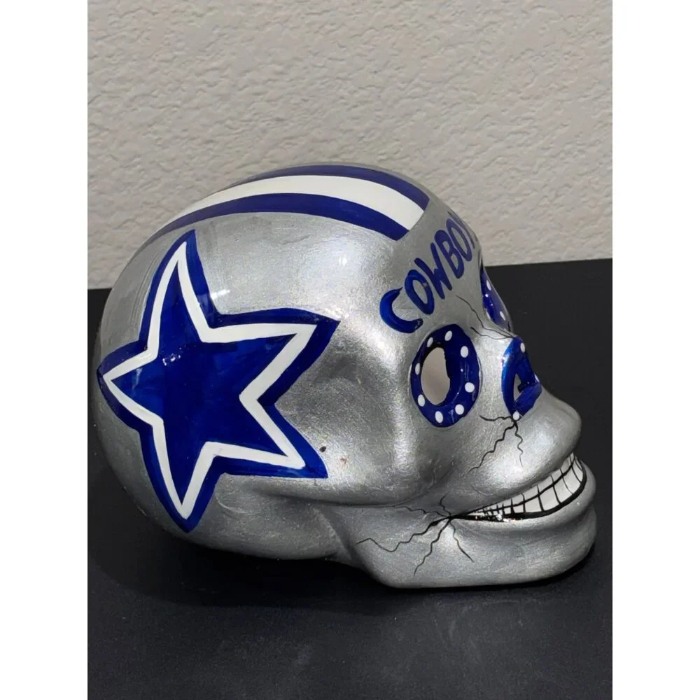Dallas Cowboys hand painted ceramic skull head ￼
